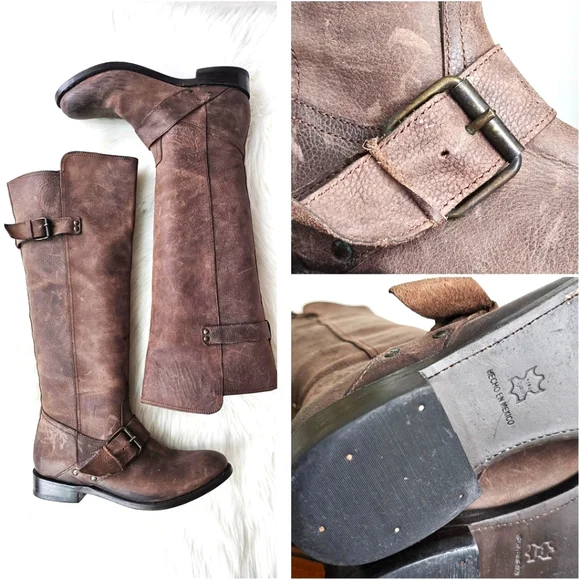 DV By Dolce Vita Brown Leather Equestrian Riding Knee High Rustic Tall Boots 8.5 - Picture 2 of 16